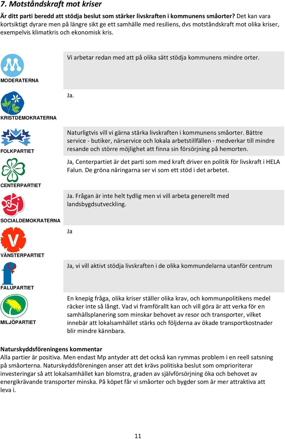 Vi arbetar redan med att på olika sätt stödja kommunens mindre orter. Ja. Naturligtvis vill vi gärna stärka livskraften i kommunens småorter.