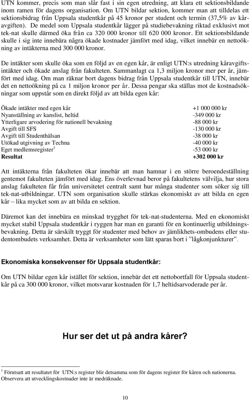 De medel som Uppsala studentkår lägger på studiebevakning riktad exklusivt mot tek-nat skulle därmed öka från ca 320 000 kronor till 620 000 kronor.