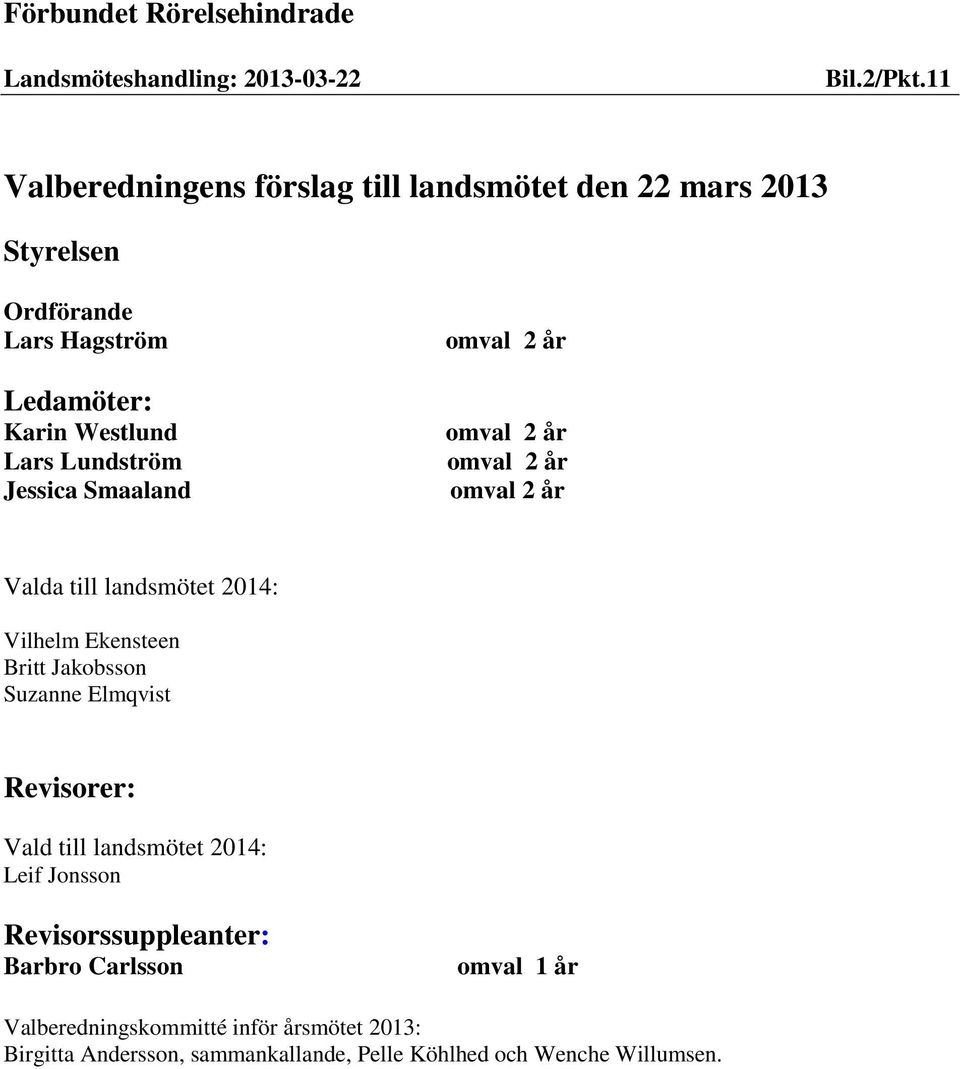 Jessica Smaaland omval 2 år omval 2 år omval 2 år omval 2 år Valda till landsmötet 2014: Vilhelm Ekensteen Britt Jakobsson Suzanne