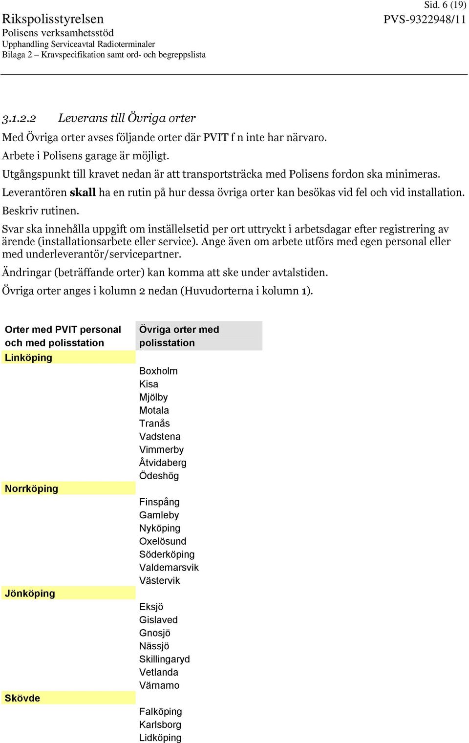 Beskriv rutinen. Svar ska innehålla uppgift om inställelsetid per ort uttryckt i arbetsdagar efter registrering av ärende (installationsarbete eller service).