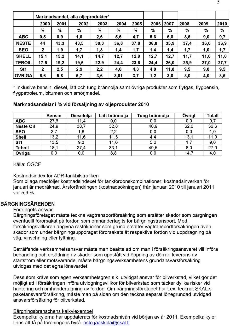 2,5 2,9 2,2 4,0 4,3 4,0 11,8 9,5 9,0 9,5 ÖVRIGA 6,6 5,8 5,7 3,6 3,81 3,7 1,2 3,0 3,0 4,0 3,5 * Inklusive bensin, diesel, lätt och tung brännolja samt övriga produkter som flytgas, flygbensin,