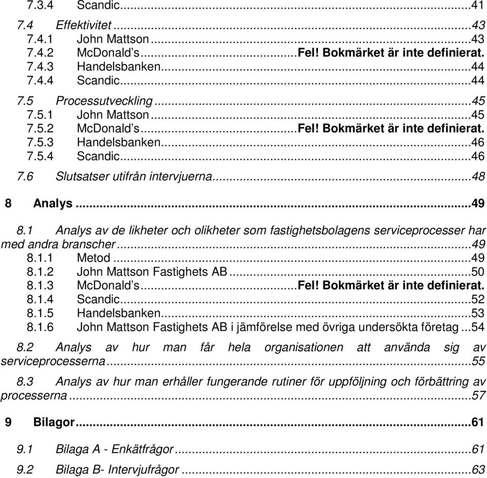 ..50 8.1.3 McDonald s...fel! Bokmärket är inte definierat. 8.1.4 Scandic...52 8.1.5 Handelsbanken...53 8.1.6 John Mattson Fastighets AB i jämförelse med övriga undersökta företag...54 8.