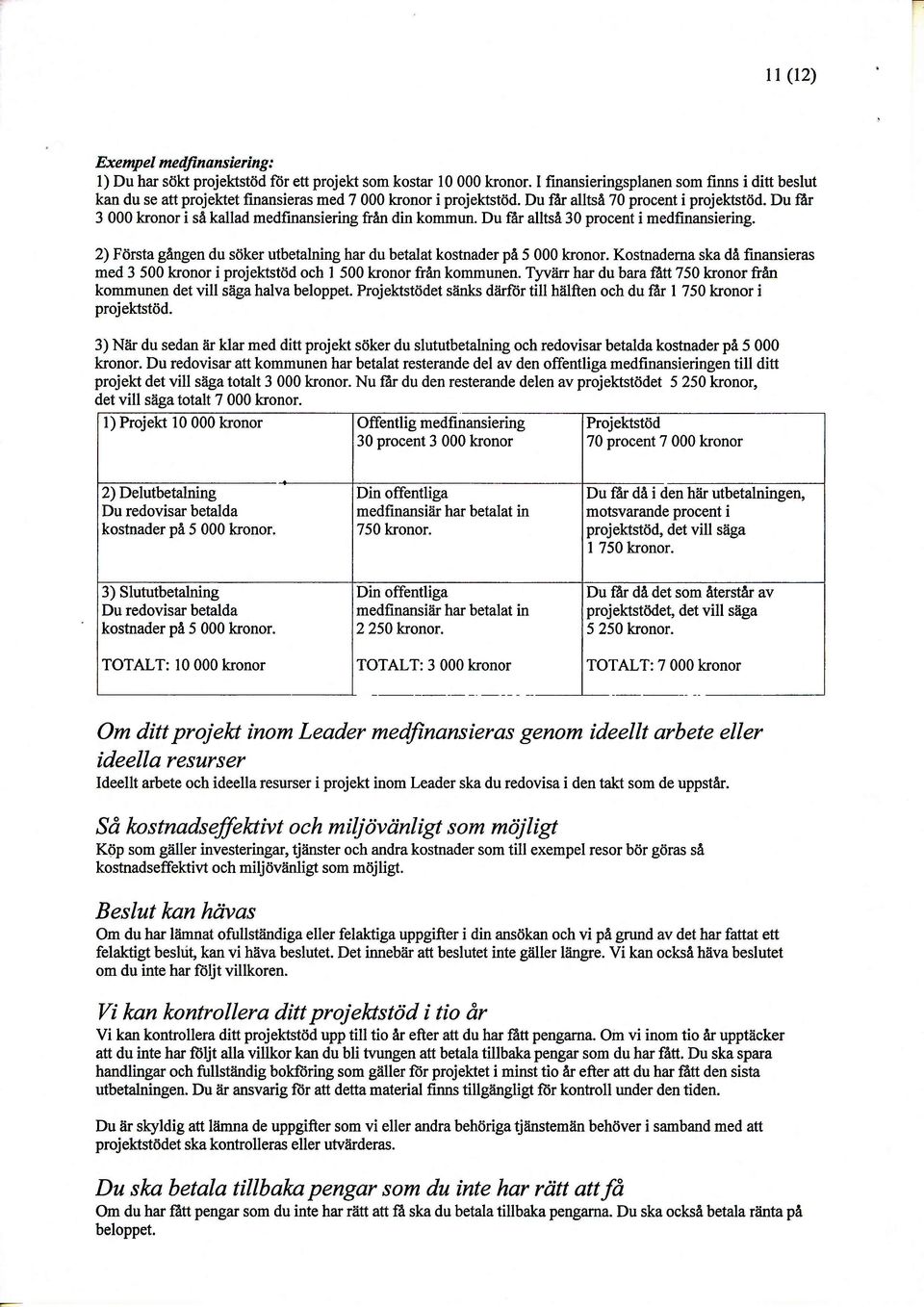 Du fllr 3 000 kronor i sa kallad medfinansiering fr6n din kommun. Du fdr alltsi 30 procent i medfinansiering. 2) Fdrsta gingen du sdker utbetalning har du betalat kostnader pi 5 000 kronor.