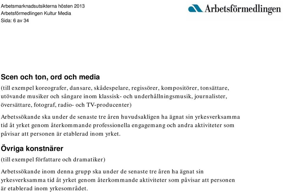 yrket genom återkommande professionella engagemang och andra aktiviteter som påvisar att personen är etablerad inom yrket.