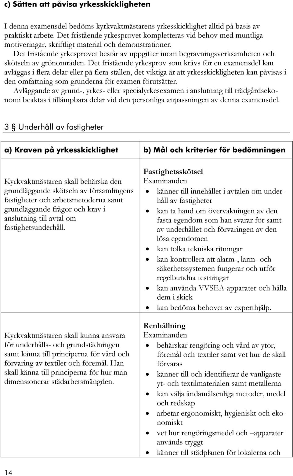 Det fristående yrkesprovet består av uppgifter inom begravningsverksamheten och skötseln av grönområden.