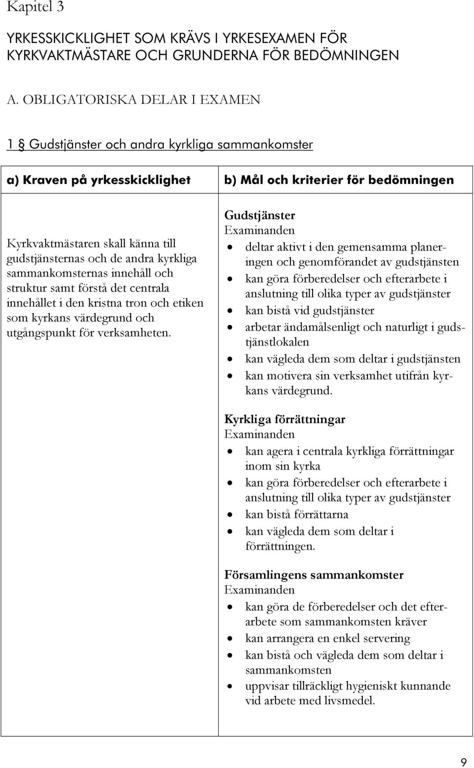 de andra kyrkliga sammankomsternas innehåll och struktur samt förstå det centrala innehållet i den kristna tron och etiken som kyrkans värdegrund och utgångspunkt för verksamheten.