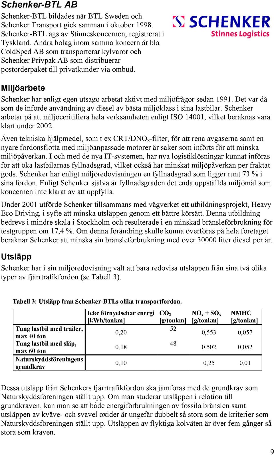 Miljöarbete Schenker har enligt egen utsago arbetat aktivt med miljöfrågor sedan 1991. Det var då som de införde användning av diesel av bästa miljöklass i sina lastbilar.