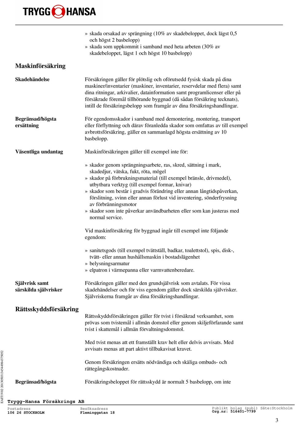 ritningar, arkivalier, datainformation samt programlicenser eller på försäkrade föremål tillhörande byggnad (då sådan försäkring tecknats), intill de försäkringsbelopp som framgår av dina