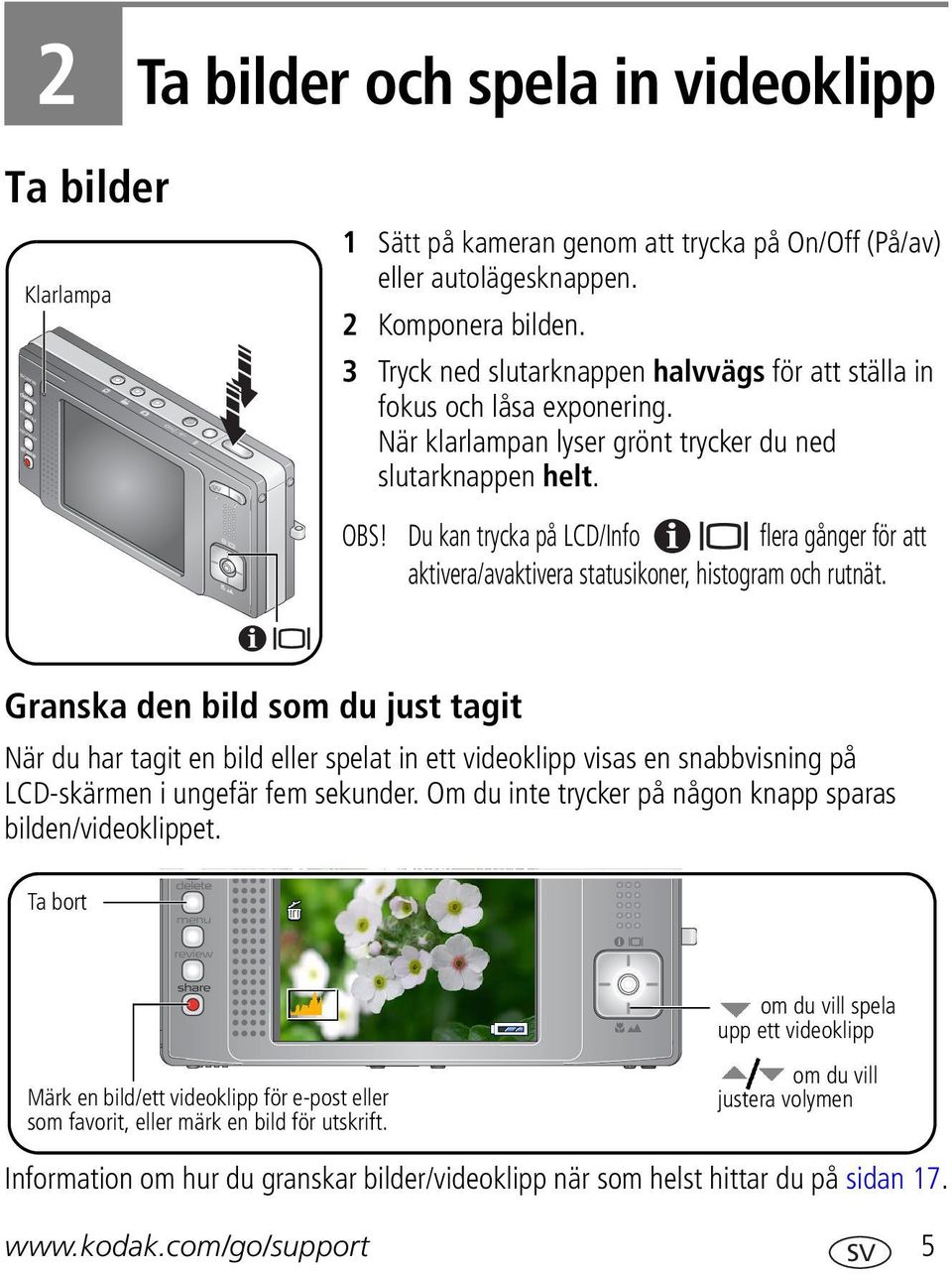 Du kan trycka på LCD/Info flera gånger för att aktivera/avaktivera statusikoner, histogram och rutnät.