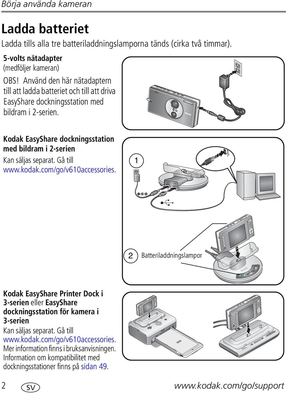 Kodak EasyShare dockningsstation med bildram i 2-serien Kan säljas separat. Gå till www.kodak.com/go/v610accessories.