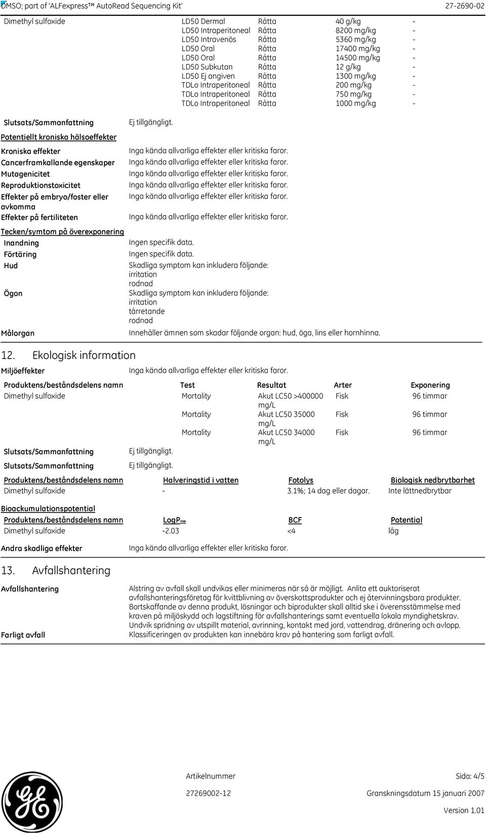 1000 mg/kg Potentiellt kroniska hälsoeffekter Kroniska effekter Cancerframkallande egenskaper Mutagenicitet Reproduktionstoxicitet Effekter på embryo/foster eller avkomma Effekter på fertiliteten