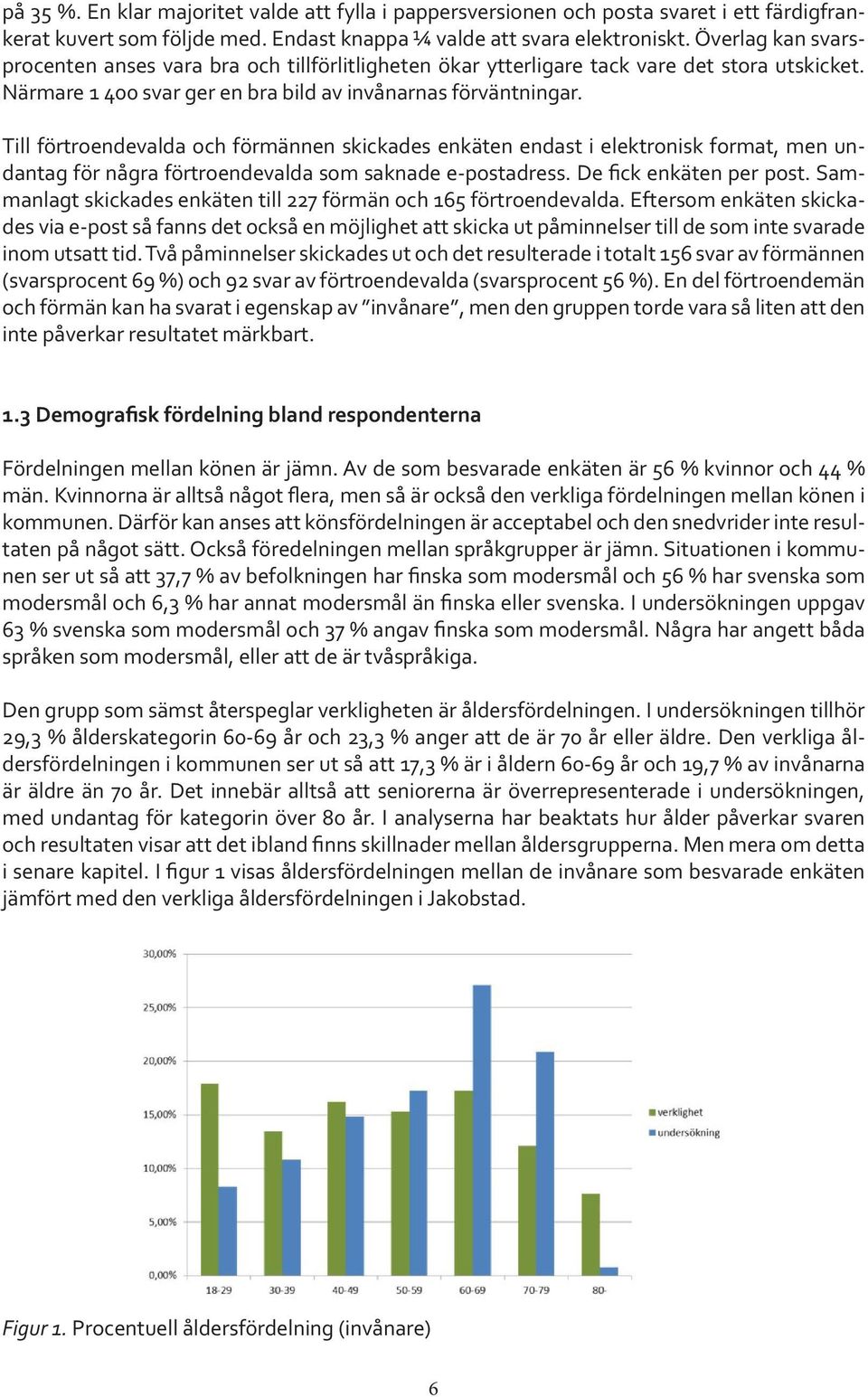 Till förtroendevalda och förmännen skickades enkäten endast i elektronisk format, men undantag för några förtroendevalda som saknade e-postadress. De fick enkäten per post.