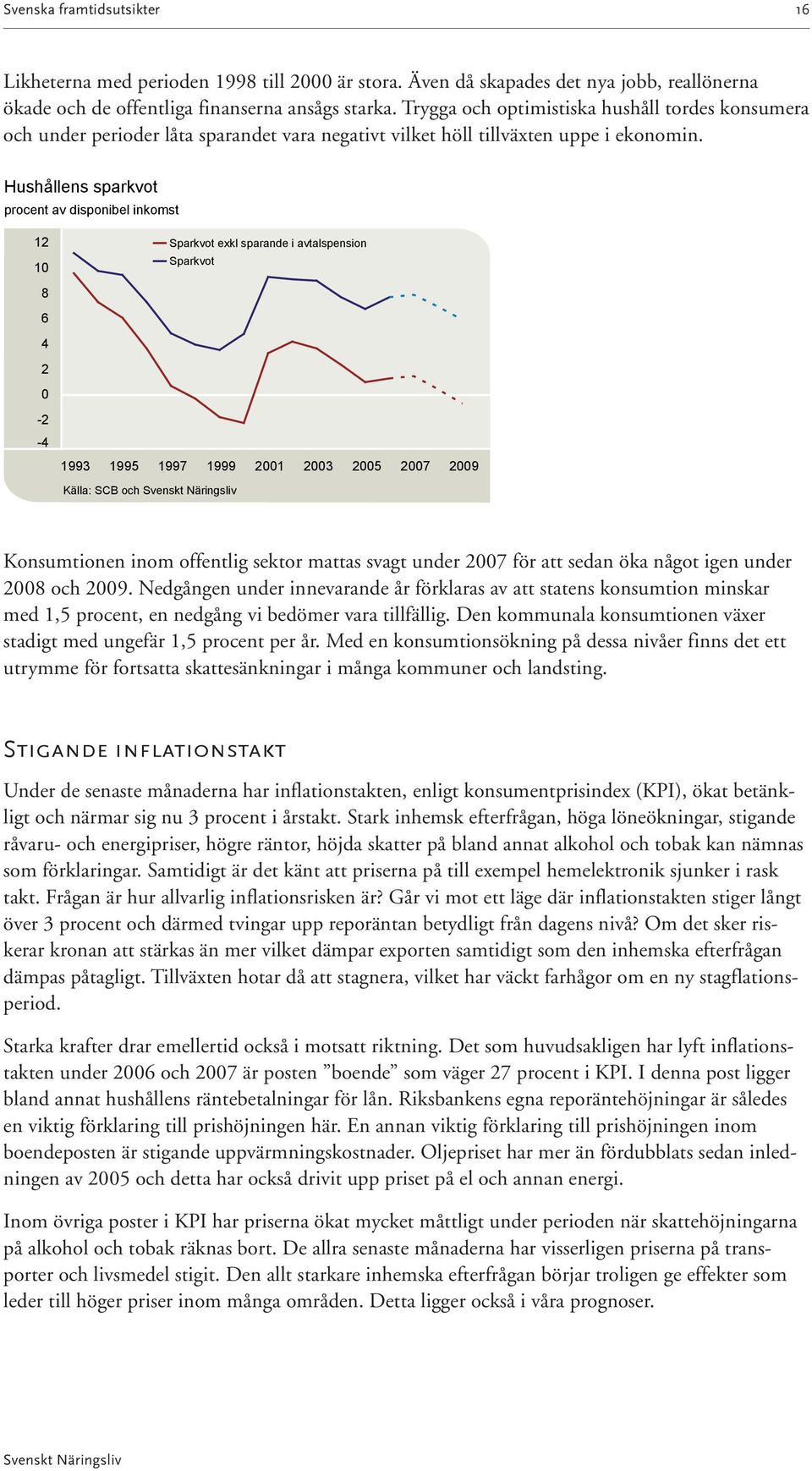 Hushållens sparkvot procent av disponibel inkomst 12 1 8 6 2-2 - Sparkvot exkl sparande i avtalspension Sparkvot 1993 199 1997 1999 21 23 2 27 29 Källa: SCB och Konsumtionen inom offentlig sektor