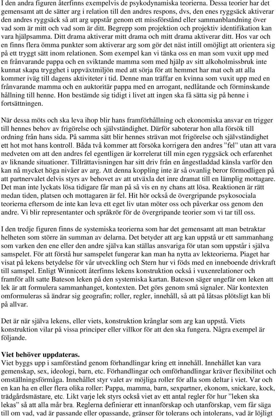 sammanblandning över vad som är mitt och vad som är ditt. Begrepp som projektion och projektiv identifikation kan vara hjälpsamma. Ditt drama aktiverar mitt drama och mitt drama aktiverar ditt.