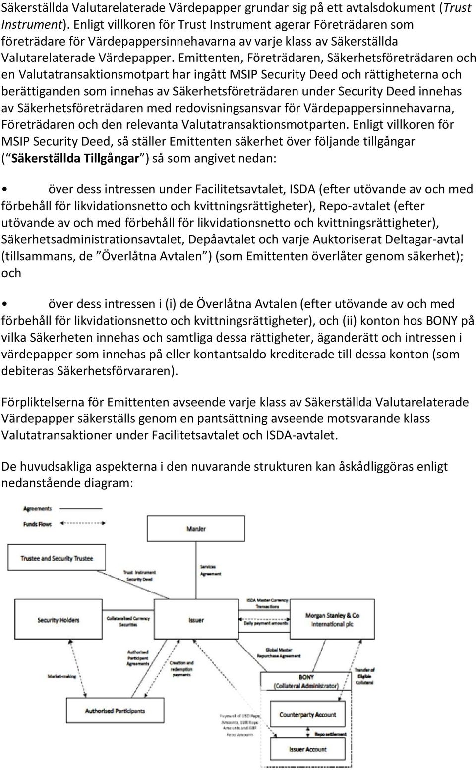 Emittenten, Företrädaren, Säkerhetsföreträdaren och en Valutatransaktionsmotpart har ingått MSIP Security Deed och rättigheterna och berättiganden som innehas av Säkerhetsföreträdaren under Security