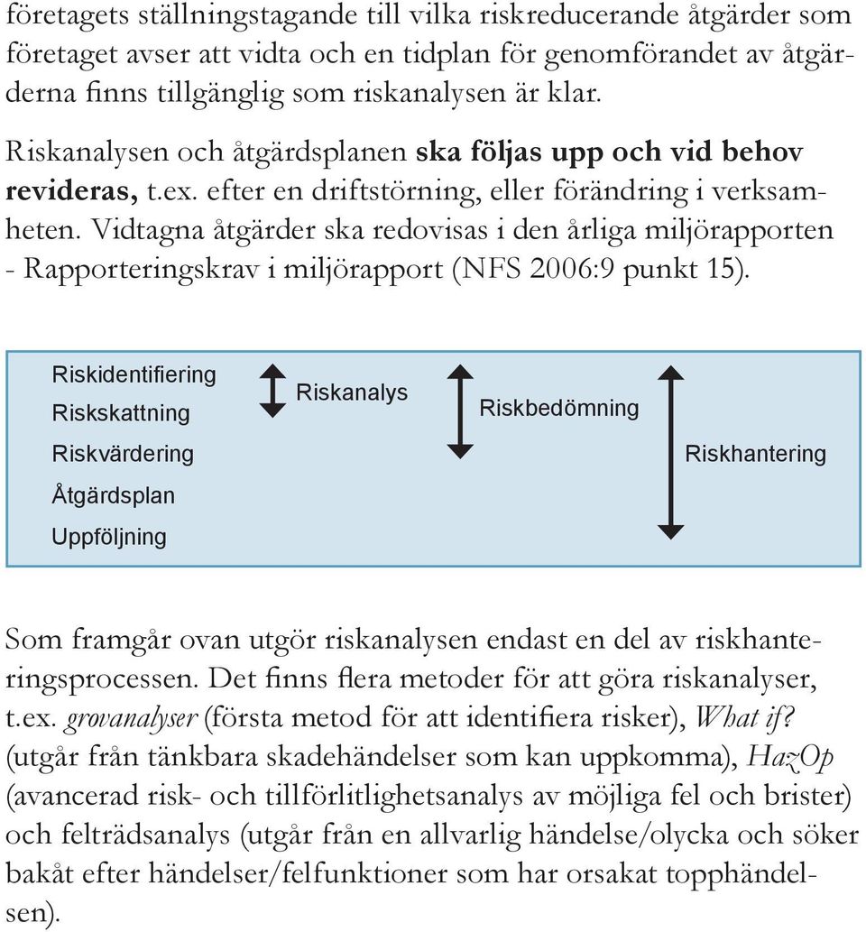 Vidtagna åtgärder ska redovisas i den årliga miljörapporten - Rapporteringskrav i miljörapport (NFS 2006:9 punkt 15).