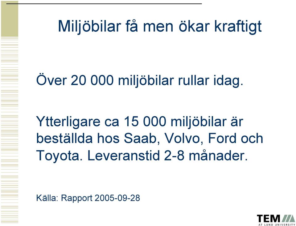 Ytterligare ca 15 000 miljöbilar är beställda hos