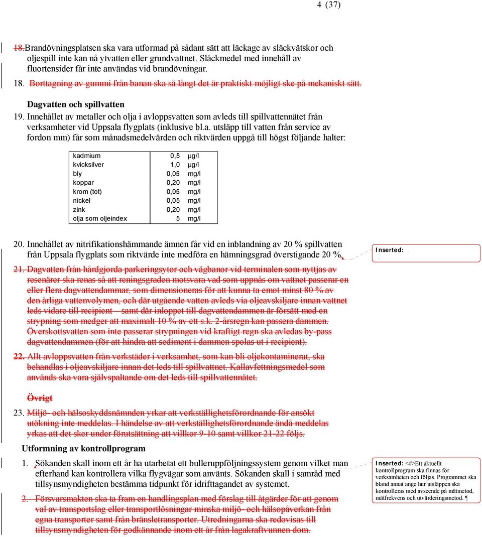 Dagvatten och spillvatten 19. Innehållet av metaller och olja i avloppsvatten som avleds till spillvattennätet från verksamheter vid Uppsala flygplats (inklusive bl.a. utsläpp till vatten från
