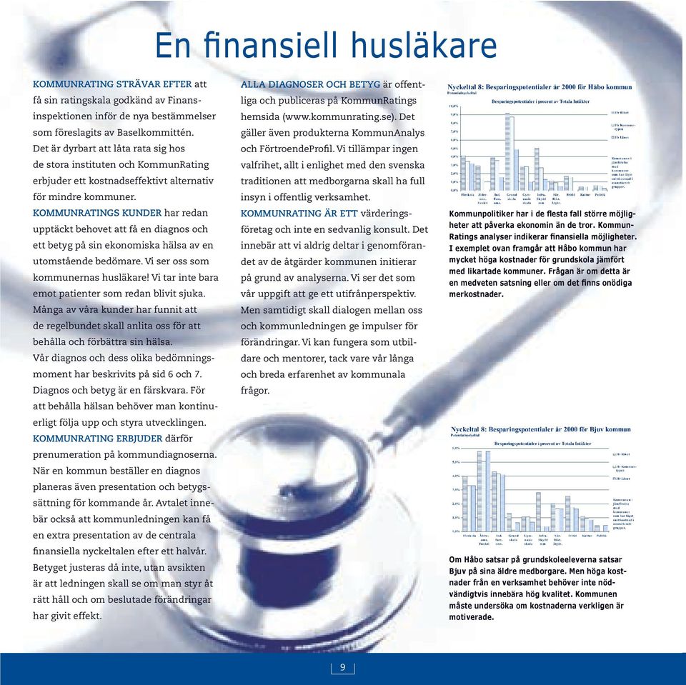 KOMMUNRATINGS KUNDER har redan upptäckt behovet att få en diagnos och ett betyg på sin ekonomiska hälsa av en utomstående bedömare. Vi ser oss som kommunernas husläkare!