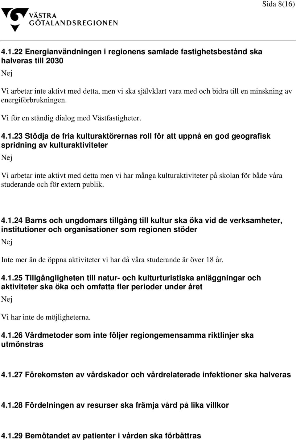 22 Energianvändningen i regionens samlade fastighetsbestånd ska halveras till 2030 Vi arbetar inte aktivt med detta, men vi ska självklart vara med och bidra till en minskning av energiförbrukningen.