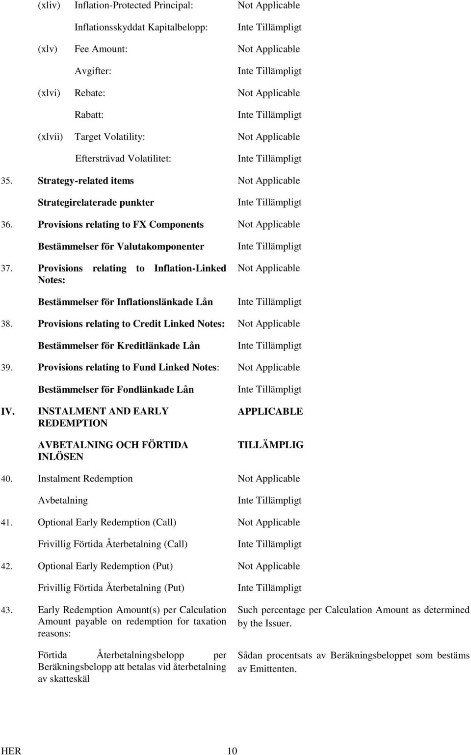 Provisions relating to Inflation-Linked Notes: Bestämmelser för Inflationslänkade Lån 38. Provisions relating to Credit Linked Notes: Bestämmelser för Kreditlänkade Lån 39.