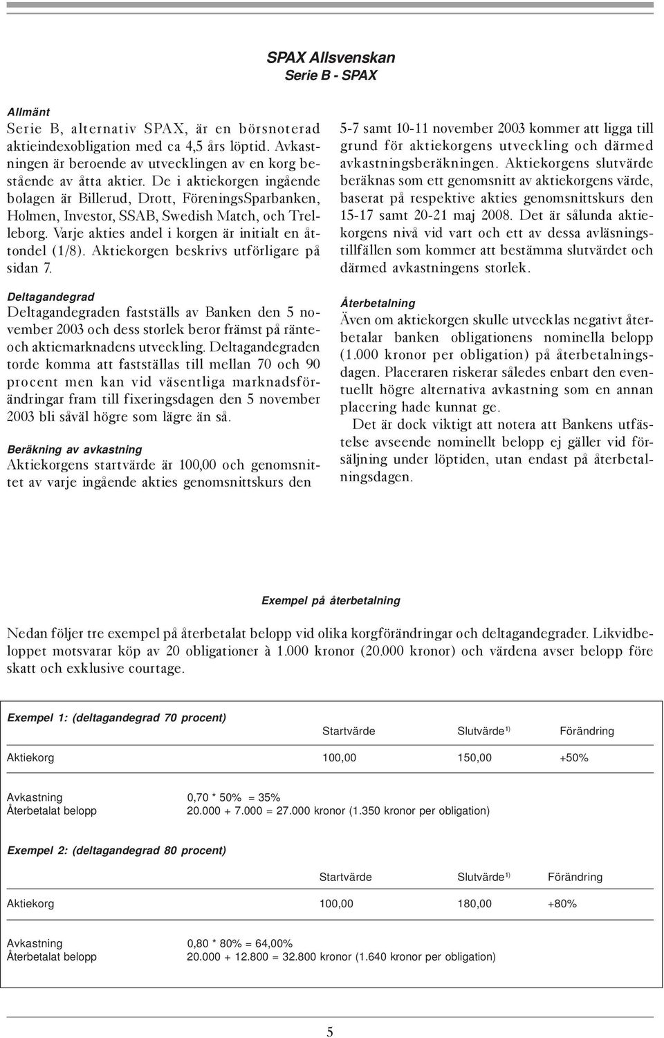 De i aktiekorgen ingående bolagen är Billerud, Drott, FöreningsSparbanken, Holmen, Investor, SSAB, Swedish Match, och Trelleborg. Varje akties andel i korgen är initialt en åttondel (1/8).