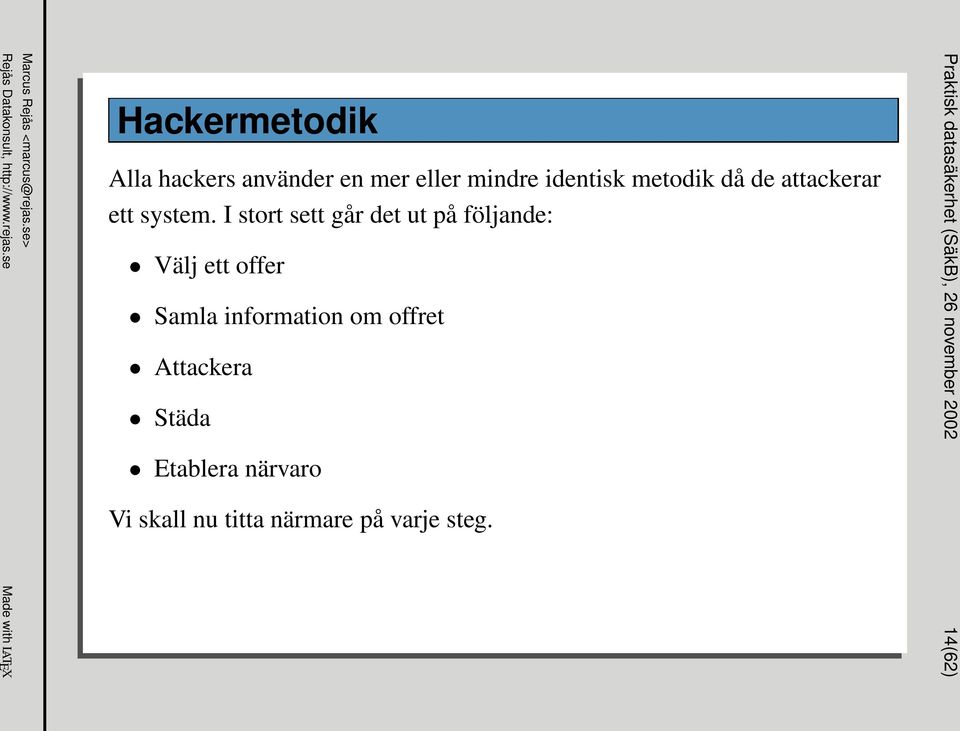 I stort sett går det ut på följande: Välj ett offer Samla information om offret Attackera