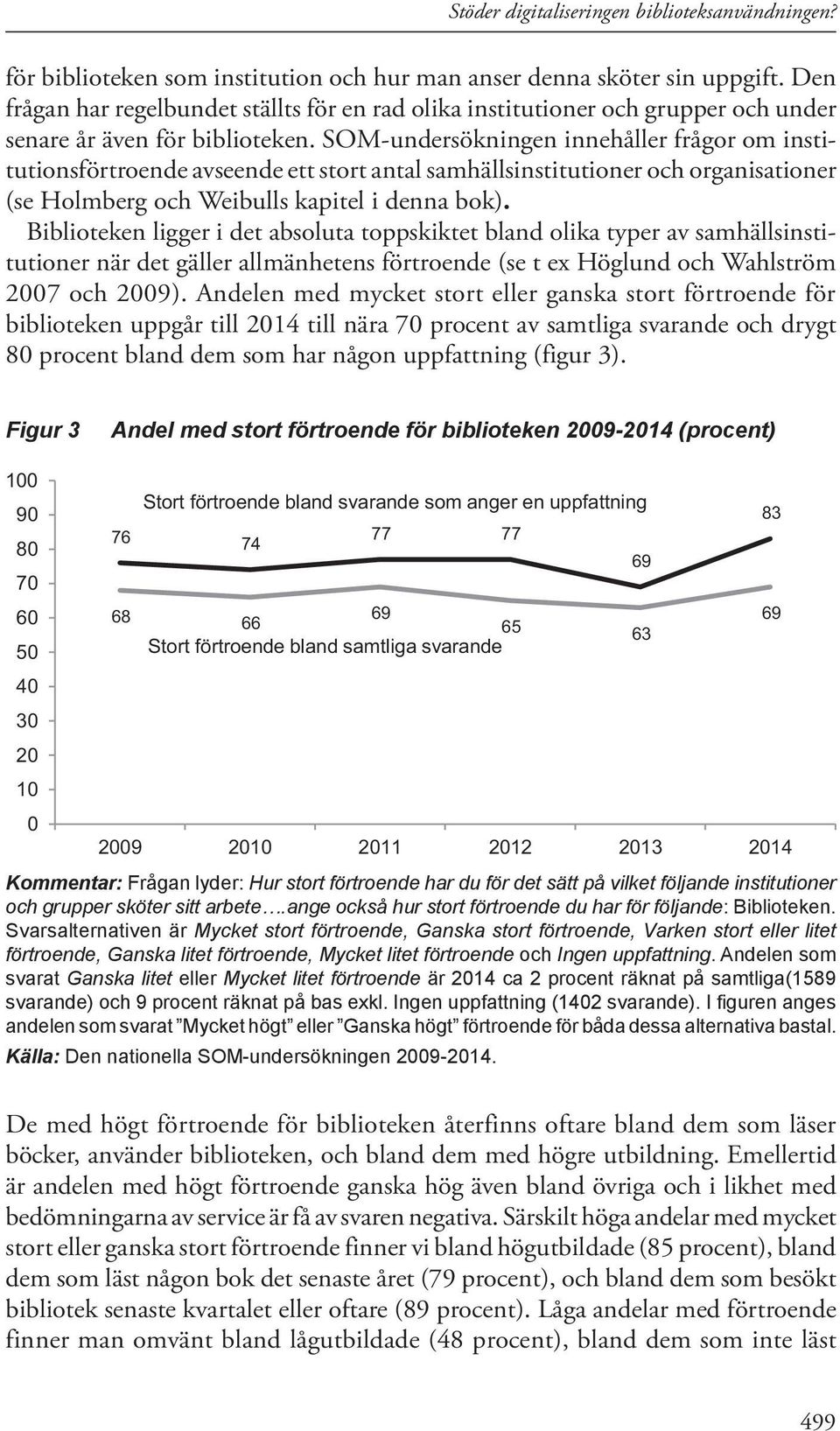 Biblioteken ligger i det absoluta toppskiktet bland olika typer av samhällsinstitutioner när det gäller allmänhetens förtroende (se t ex Höglund och Wahlström 2007 och 2009).