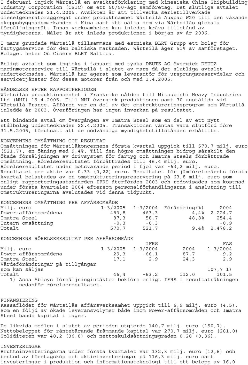 försäljningsnät. Innan verksamheten kan inledas krävs tillstånd av myndigheterna. Målet är att inleda produktionen i början av år 2006.