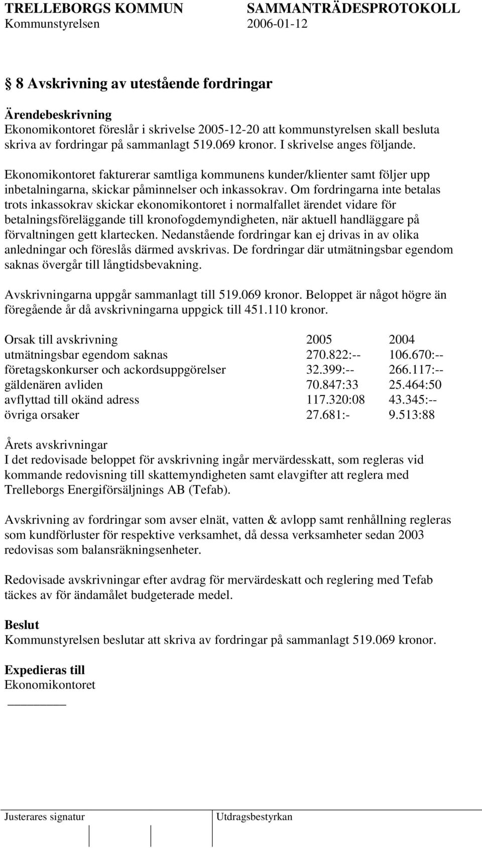 Om fordringarna inte betalas trots inkassokrav skickar ekonomikontoret i normalfallet ärendet vidare för betalningsföreläggande till kronofogdemyndigheten, när aktuell handläggare på förvaltningen