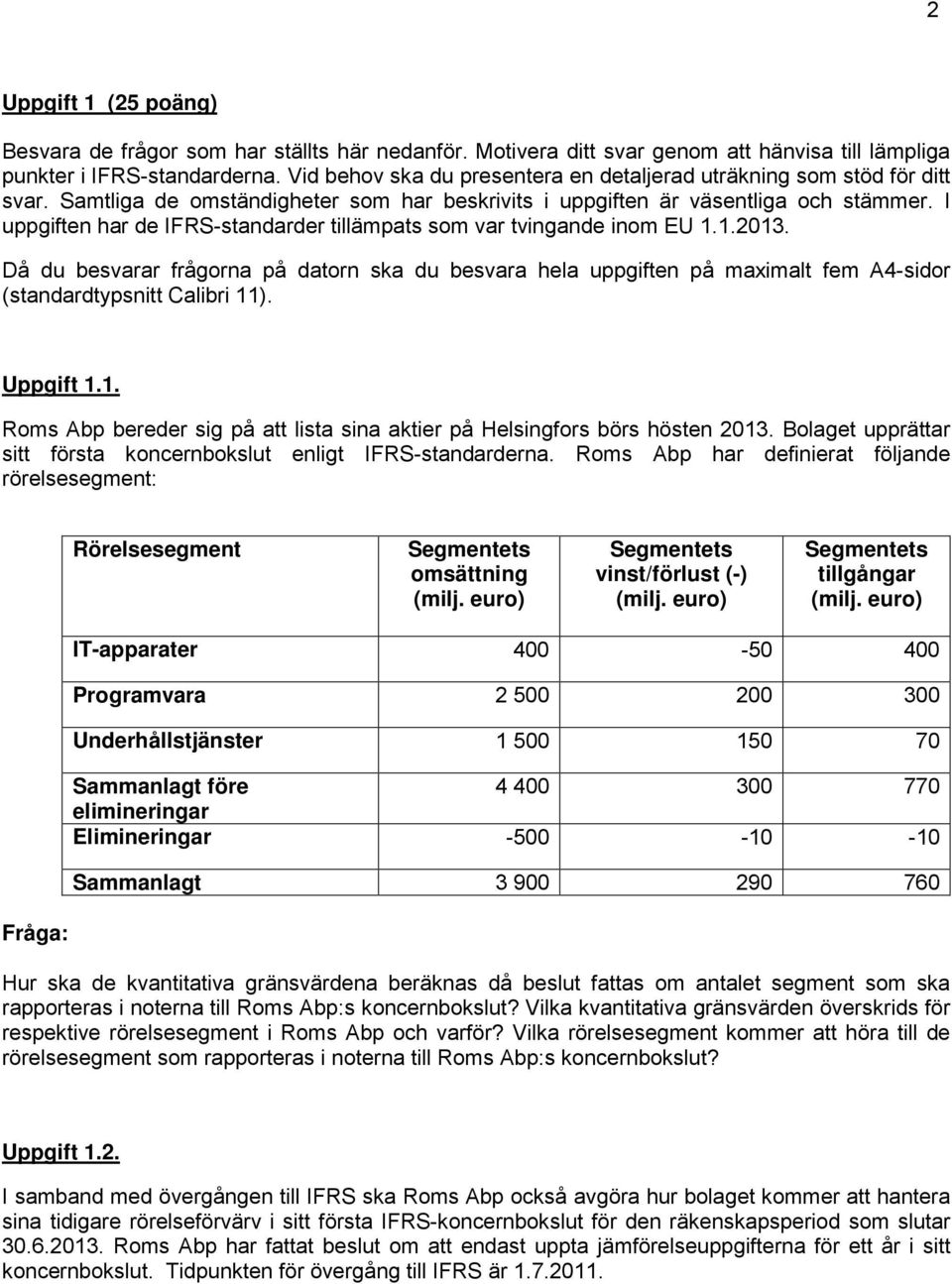 I uppgiften har de IFRS-standarder tillämpats som var tvingande inom EU 1.1.2013.