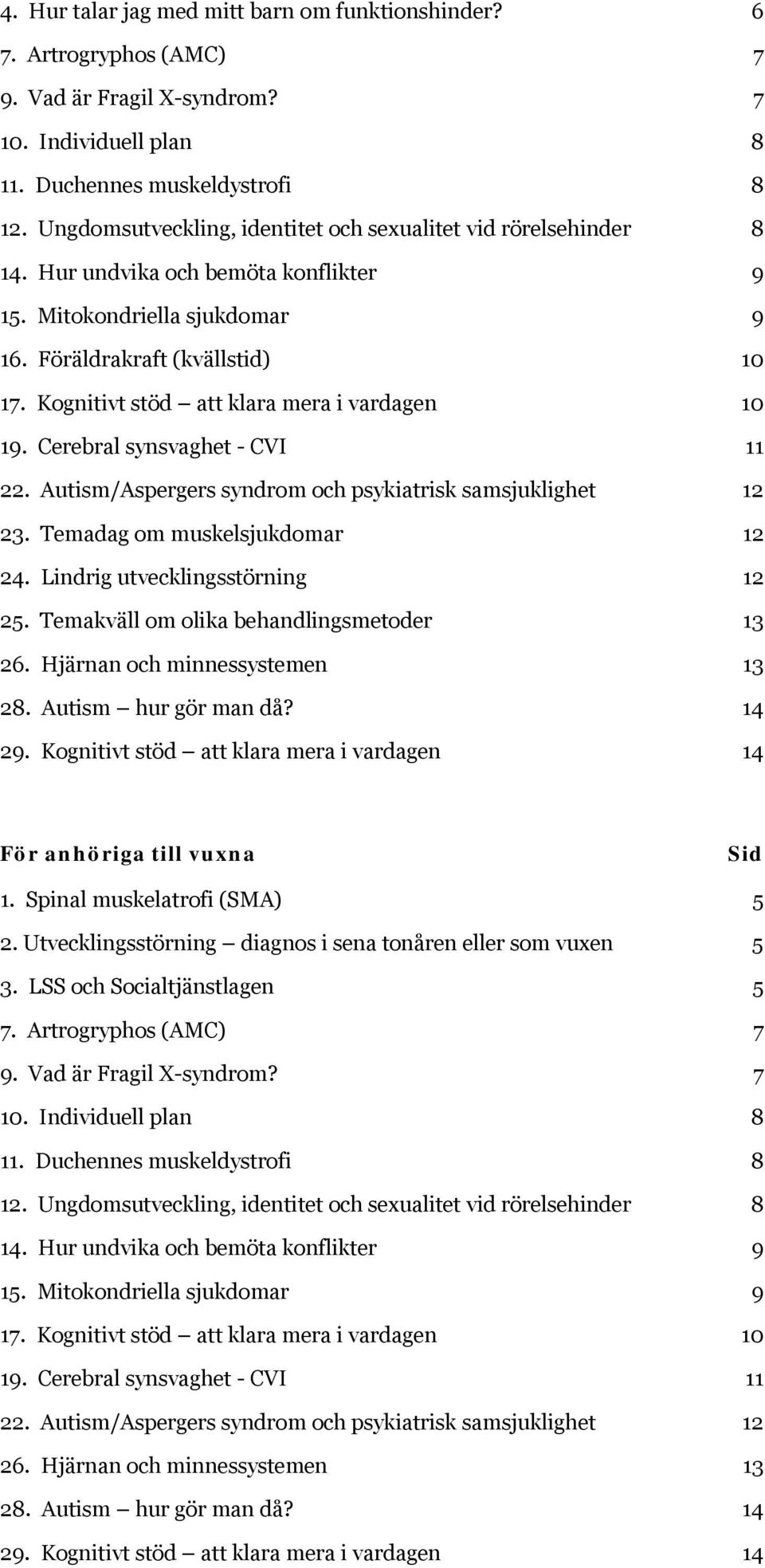 Kognitivt stöd att klara mera i vardagen 10 19. Cerebral synsvaghet - CVI 11 22. Autism/Aspergers syndrom och psykiatrisk samsjuklighet 12 23. Temadag om muskelsjukdomar 12 24.