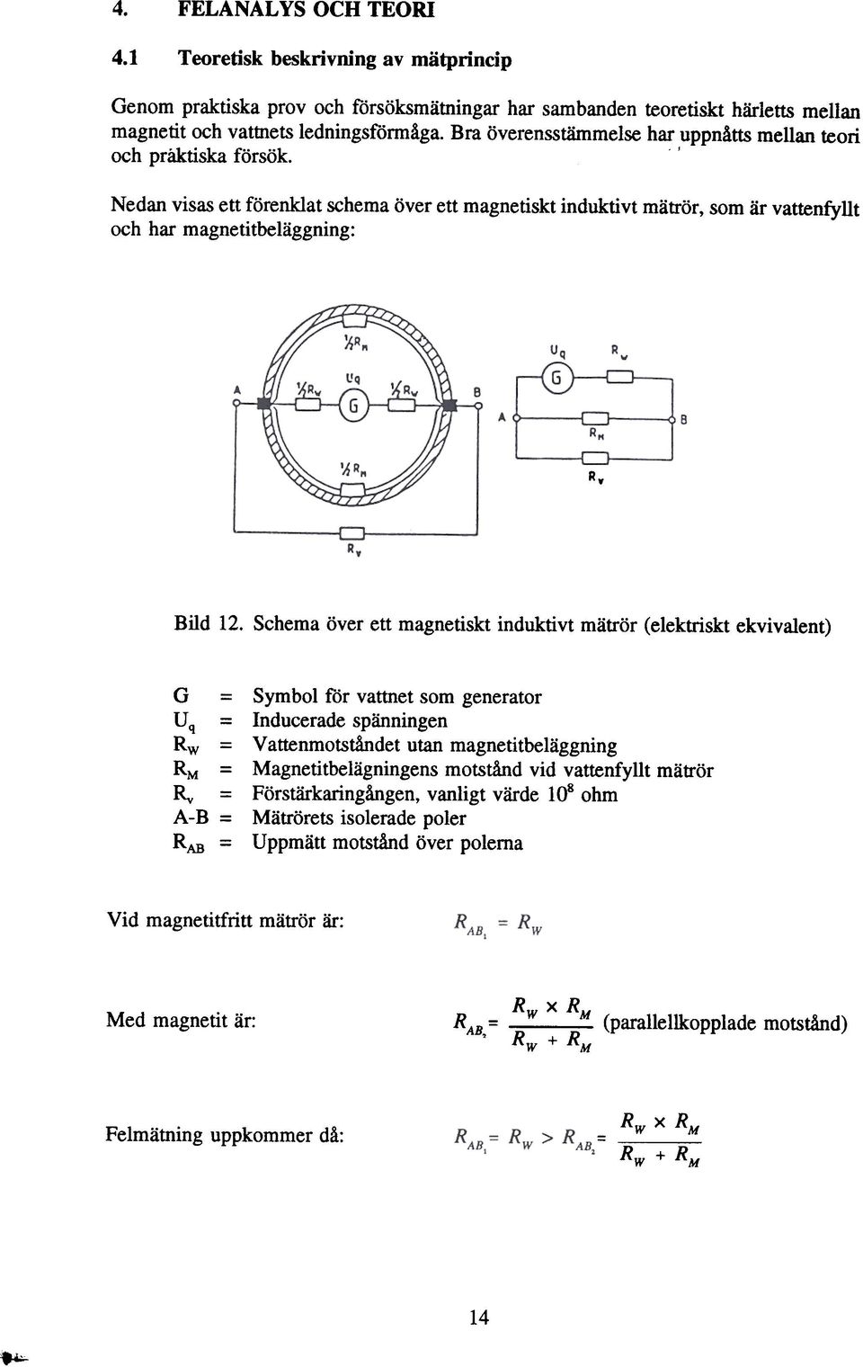 ' Nedan visas ett forenklat schema over ett magnetiskt induktivt matror, som ar vattenfyllt och har magnetitbelaggning: Ry Bild 12.