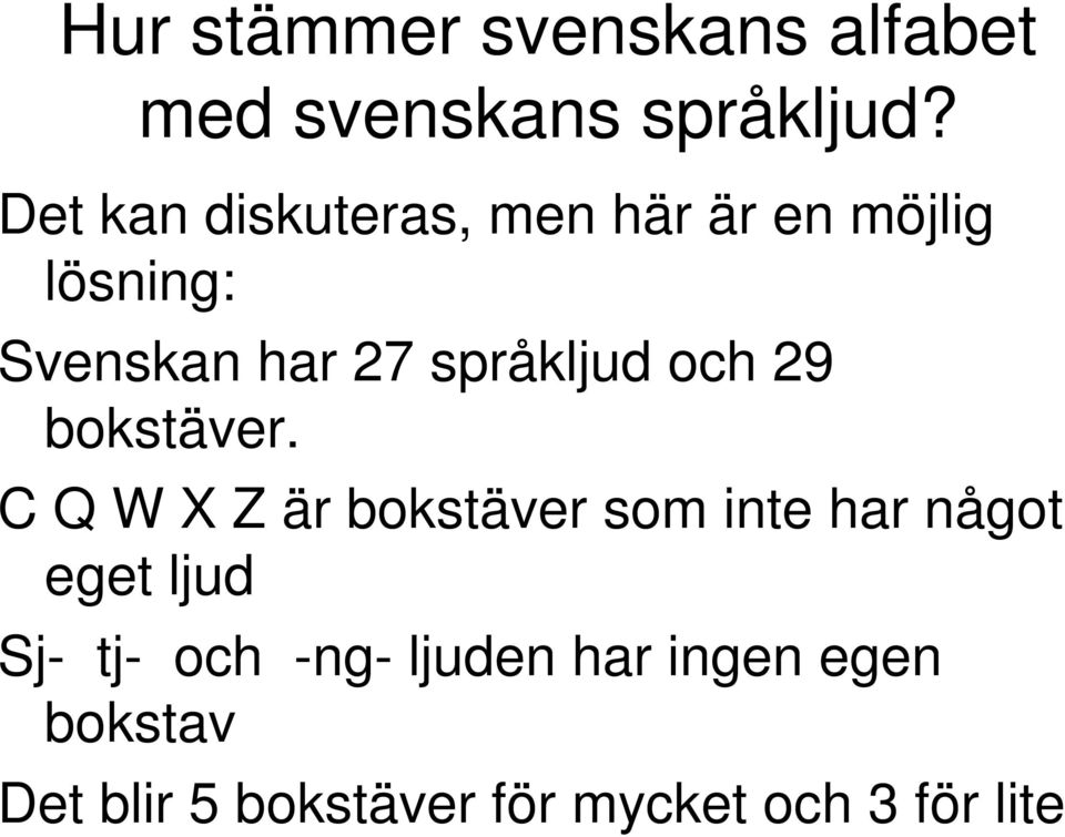 språkljud och 29 bokstäver.