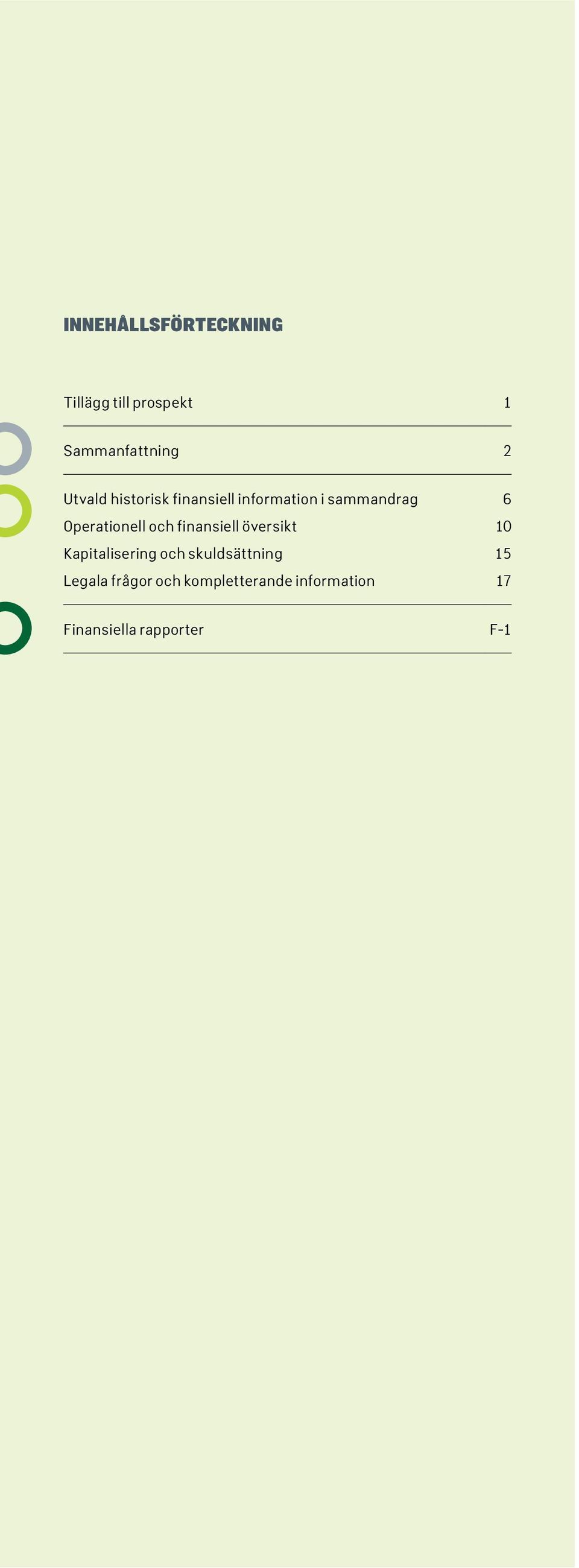 Operationell och finansiell översikt 10 Kapitalisering och