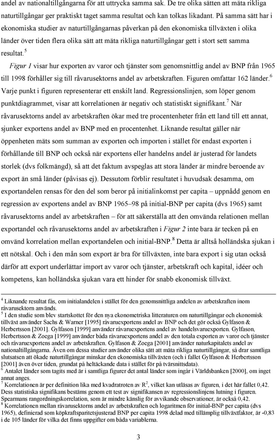 resultat. 5 Figur 1 visar hur exporten av varor och tjänster som genomsnittlig andel av BNP från 1965 till 1998 förhåller sig till råvarusektorns andel av arbetskraften. Figuren omfattar 162 länder.