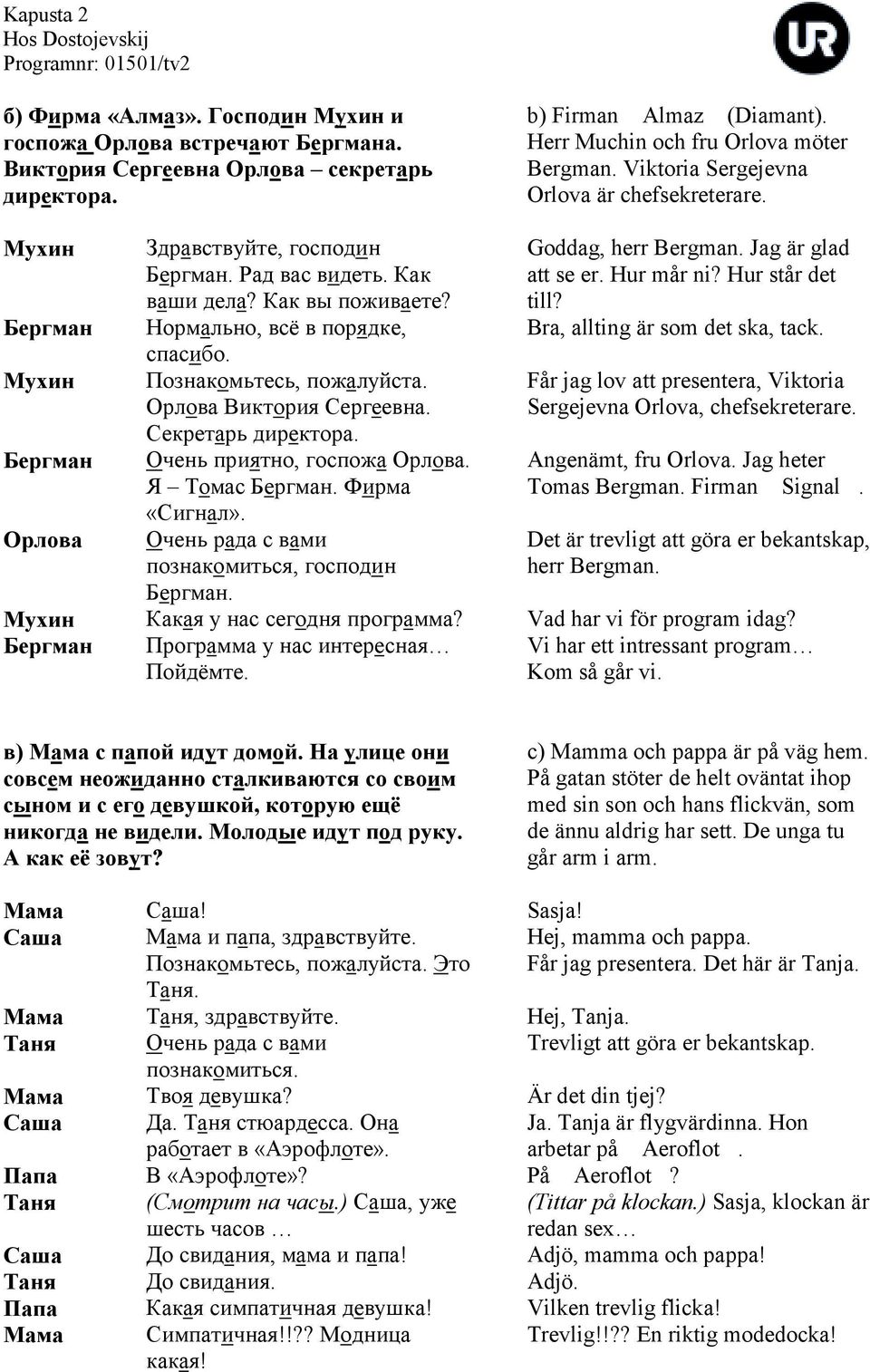 Познакомьтесь, пожалуйста. Орлова Виктория Сергеевна. Секретарь директора. Очень приятно, госпожа Орлова. Я Томас Бергман. Фирма «Сигнал». Очень рада с вами познакомиться, господин Бергман.