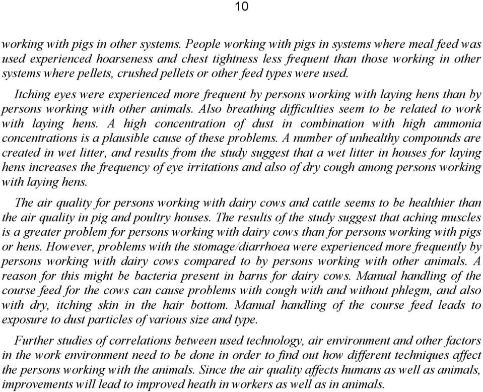 types were used. Itching eyes were experienced more frequent by persons working with laying hens than by persons working with other animals.