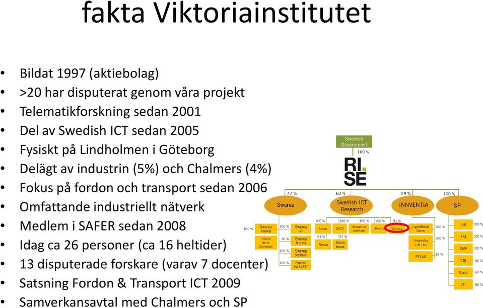 fordon och transport sedan 2006 Omfattande industriellt nätverk Medlem i SAFR sedan 2008 Idag ca 26 personer (ca 16