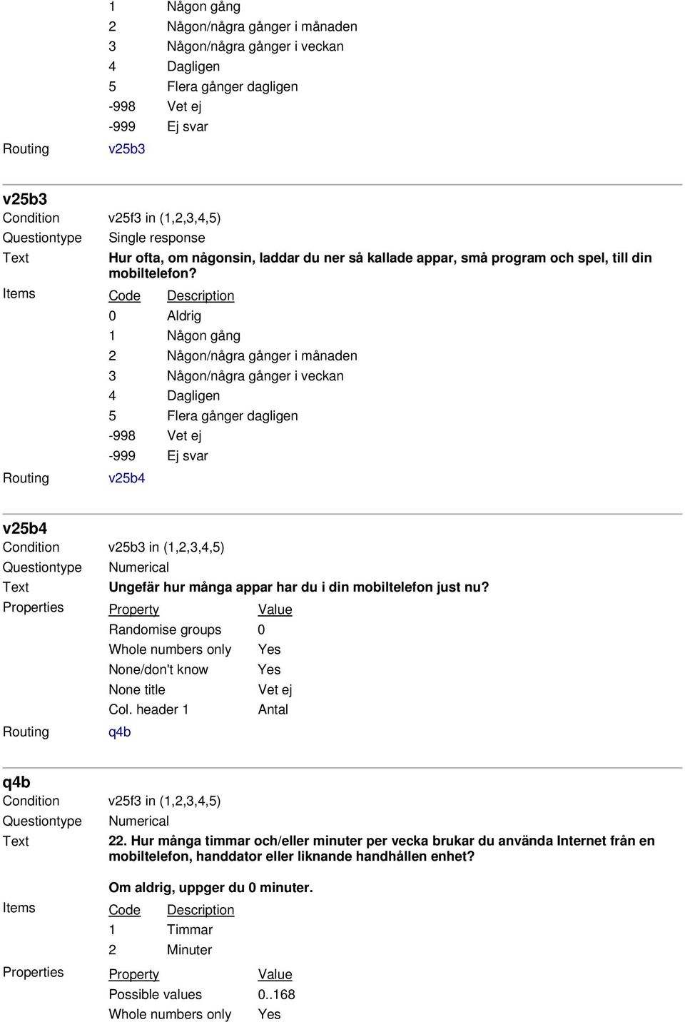 Randomise groups 0 Whole numbers only Yes None/don't know Yes None title Vet ej Col. header 1 Antal q4b q4b Condition v25f3 in (1,2,3,4,5) Numerical 22.