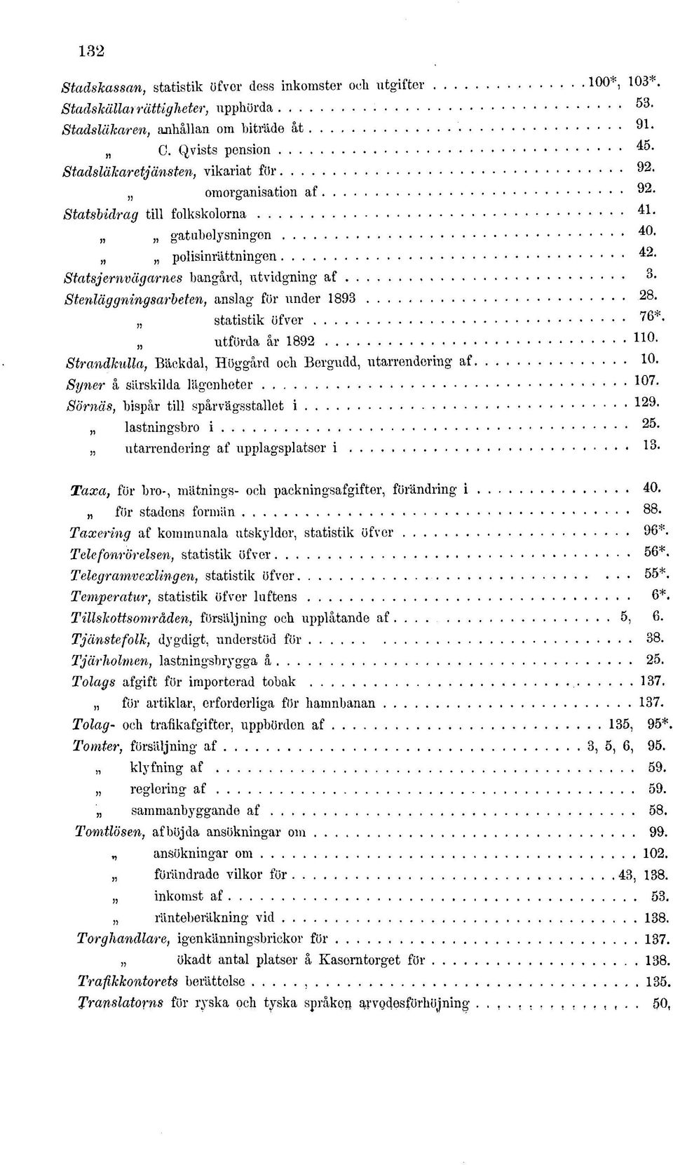 Stenläggningsarbeten, anslag för under 1893 28. statistik öfver 76*. utförda år 1892 H - Strandkulla, Bäckdal, Höggård och Bergudd, utarrendering af 10. Syner å särskilda lägenheter 107.