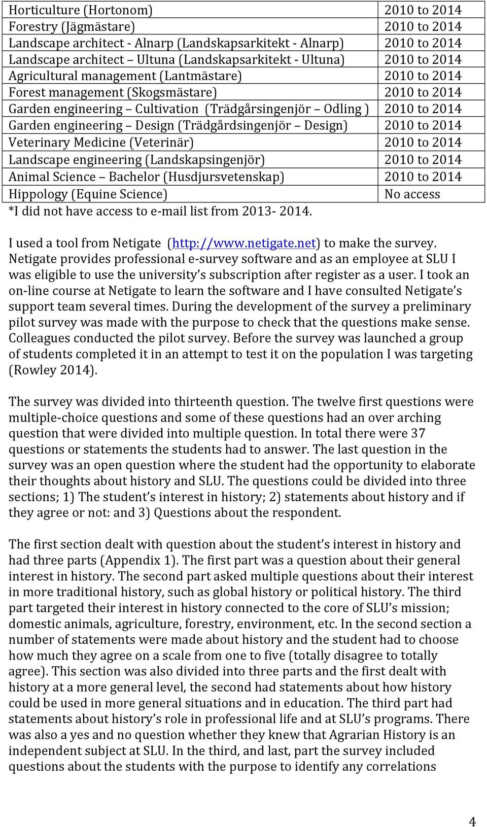 (Landskapsingenjör) Animal Science Bachelor (Husdjursvetenskap) Hippology (Equine Science) *I did not have access to e- mail list from 2013-2014.