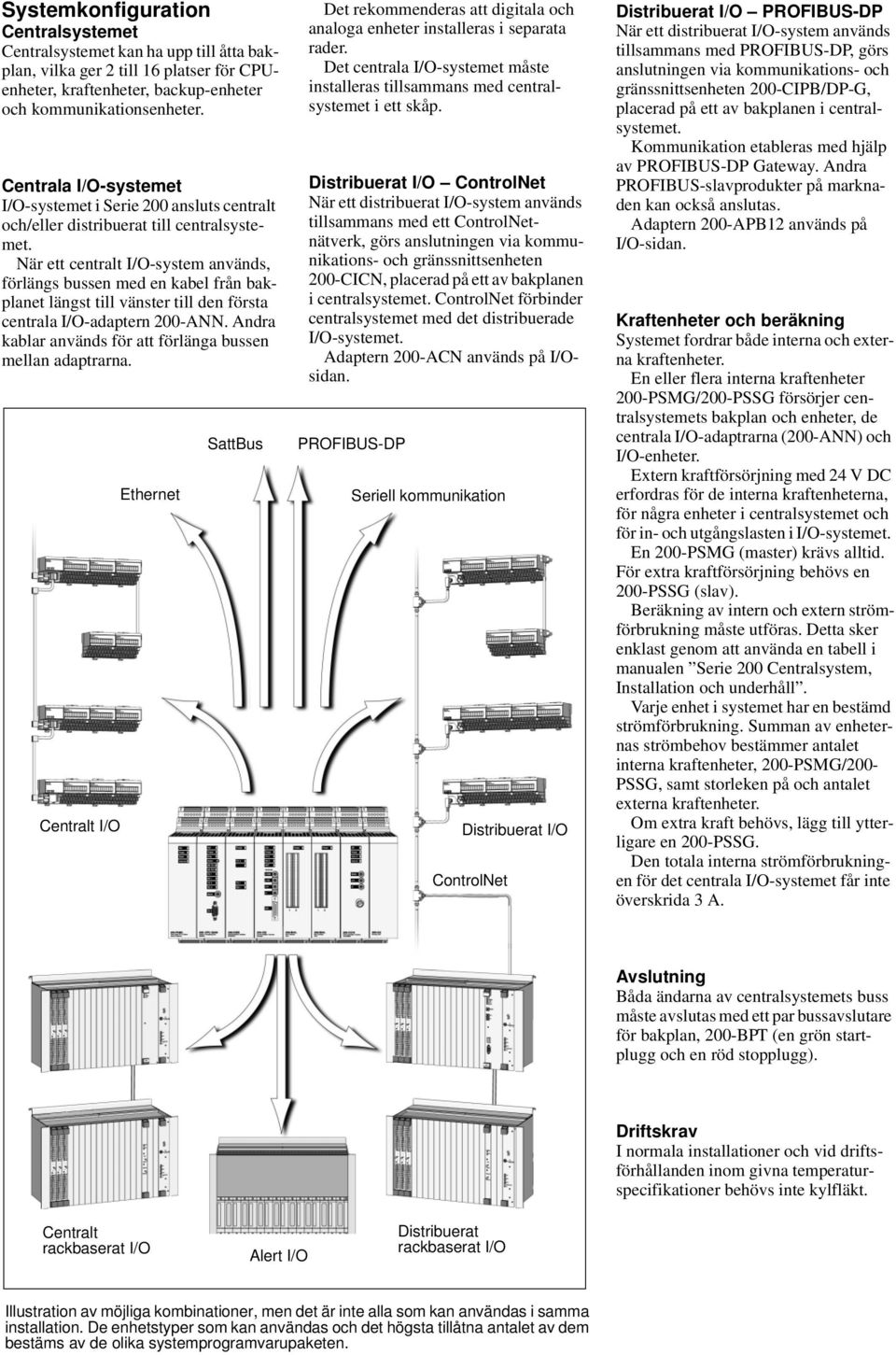 När ett centralt I/O-system används, förlängs bussen med en kabel från bakplanet längst till vänster till den första centrala I/O-adaptern 00-NN.