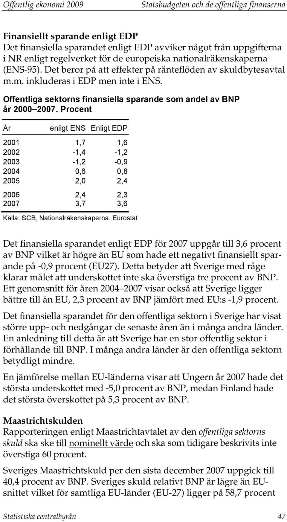 Offentliga sektorns finansiella sparande som andel av BNP år 2000 2007.