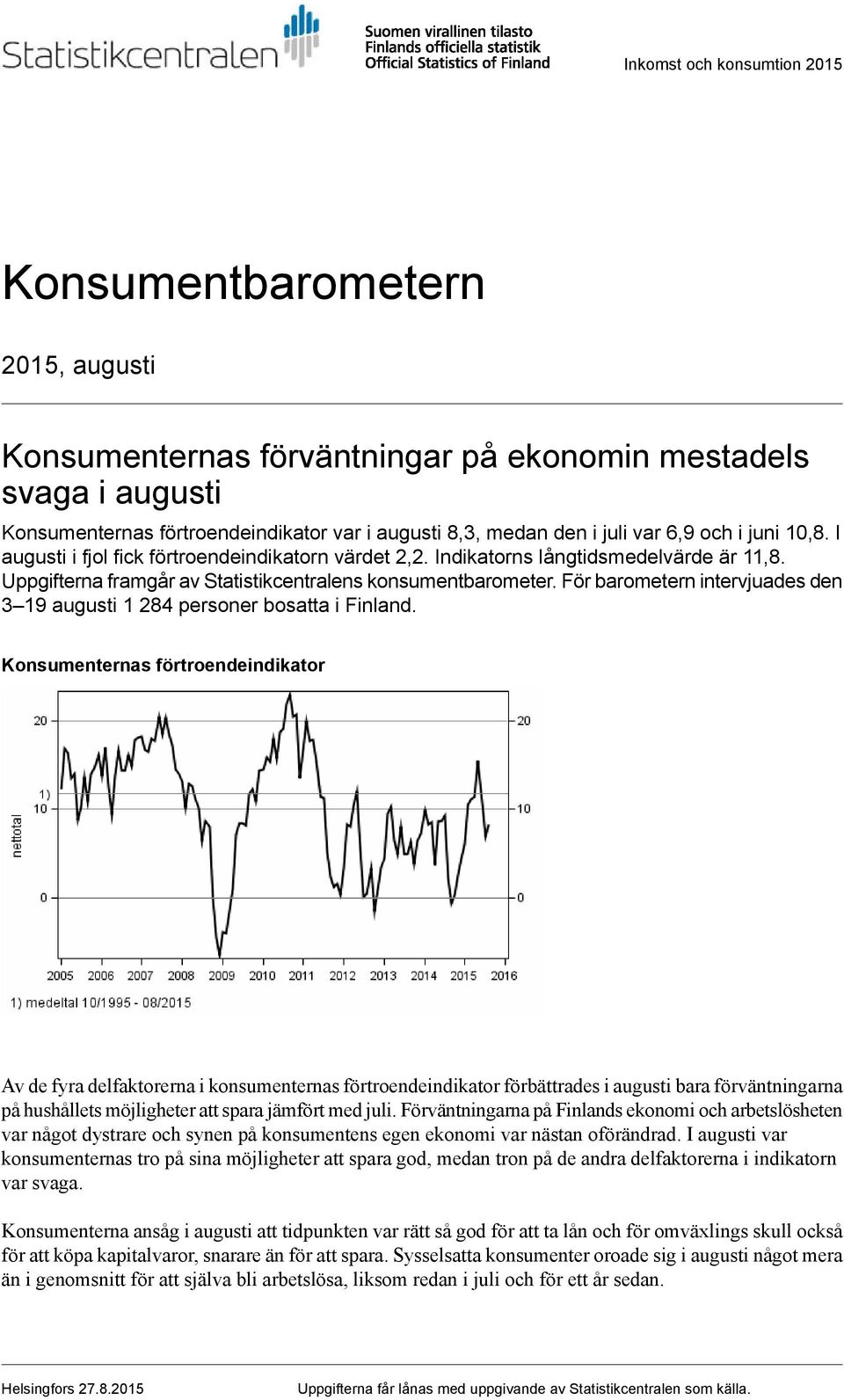 För barometern intervjuades den 3 19 augusti 1 284 personer bosatta i Finland.