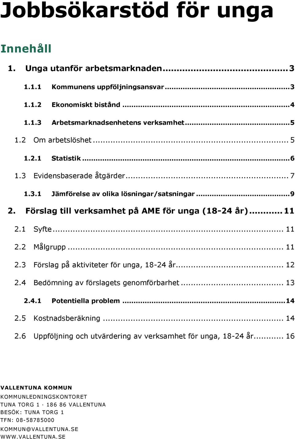 1 Syfte... 11 2.2 Målgrupp... 11 2.3 Förslag på aktiviteter för unga, 18-24 år... 12 2.4 Bedömning av förslagets genomförbarhet... 13 2.4.1 Potentiella problem... 14 2.