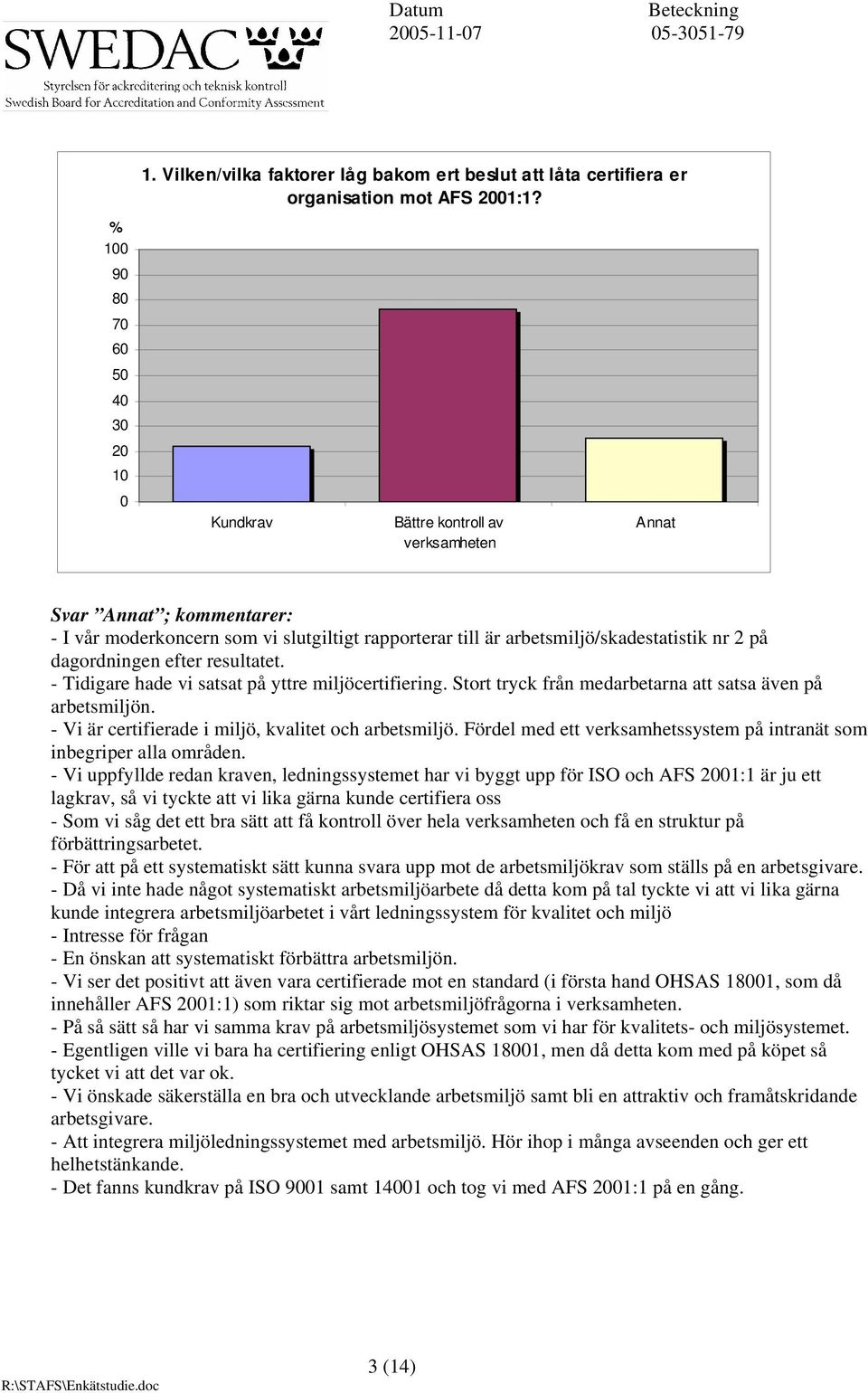 efter resultatet. - Tidigare hade vi satsat på yttre miljöcertifiering. Stort tryck från medarbetarna att satsa även på arbetsmiljön. - Vi är certifierade i miljö, kvalitet och arbetsmiljö.