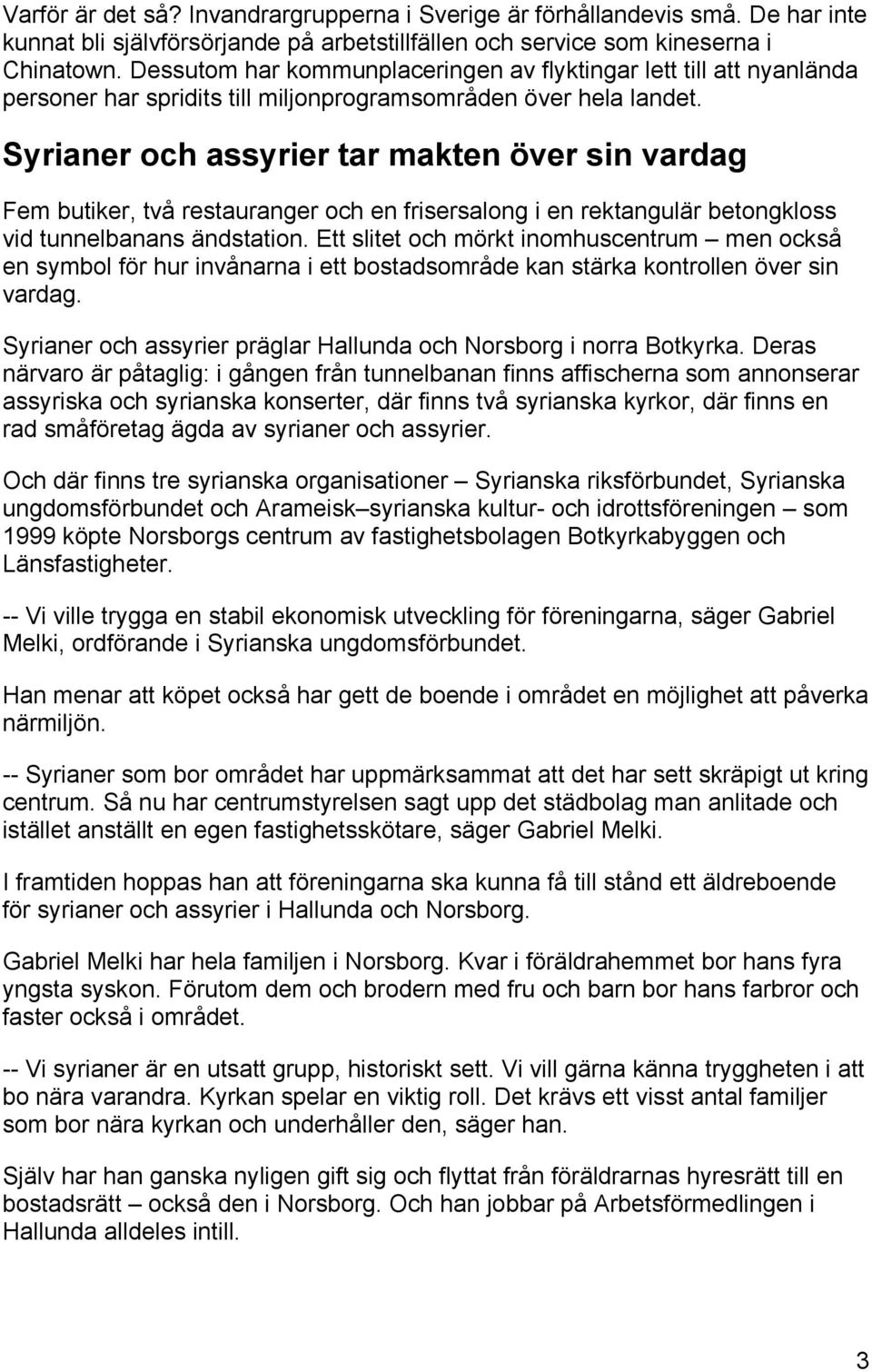 Syrianer och assyrier tar makten över sin vardag Fem butiker, två restauranger och en frisersalong i en rektangulär betongkloss vid tunnelbanans ändstation.