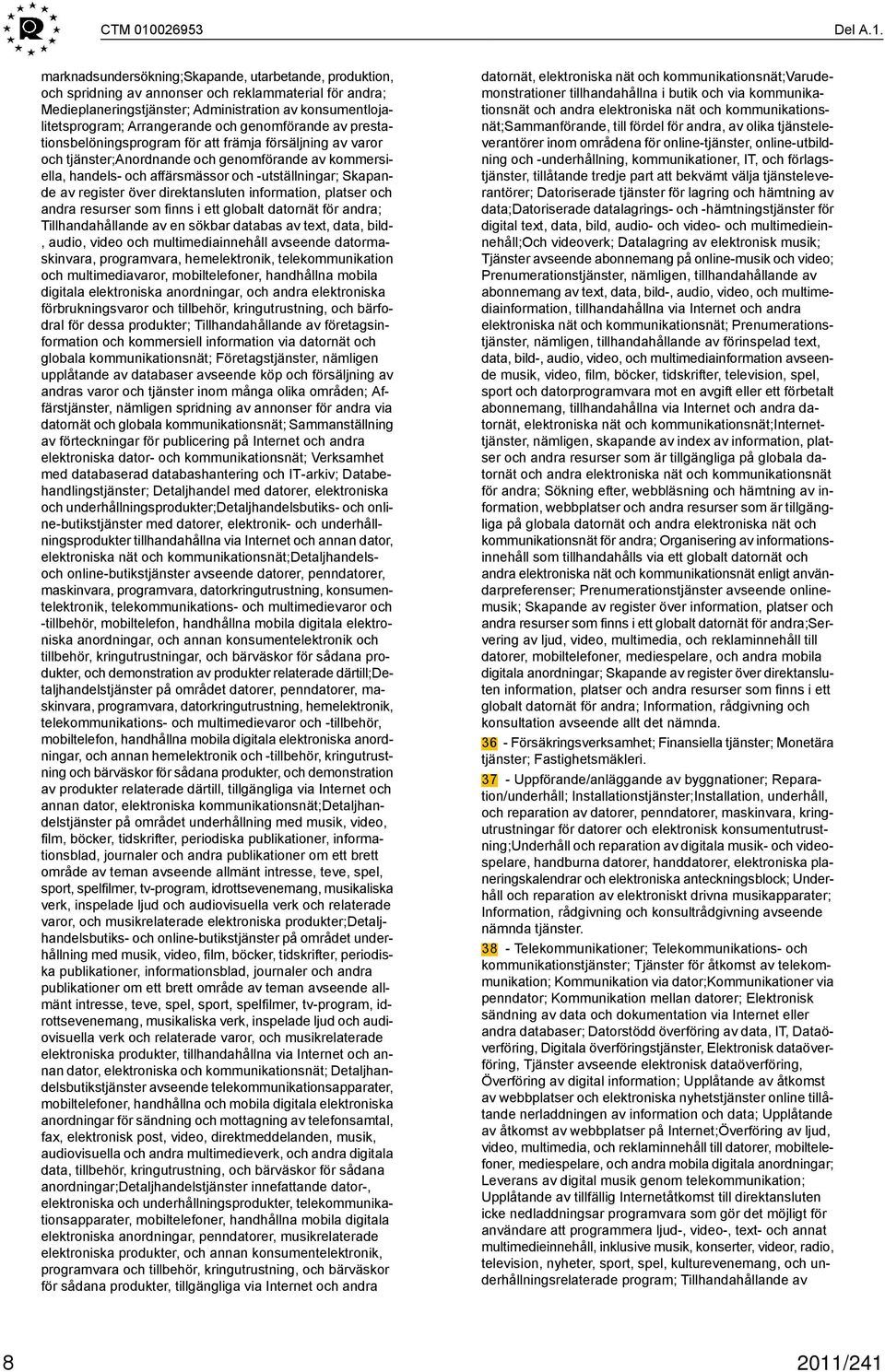 marknadsundersökning;skapande, utarbetande, produktion, och spridning av annonser och reklammaterial för andra; Medieplaneringstjänster; Administration av konsumentlojalitetsprogram; Arrangerande och