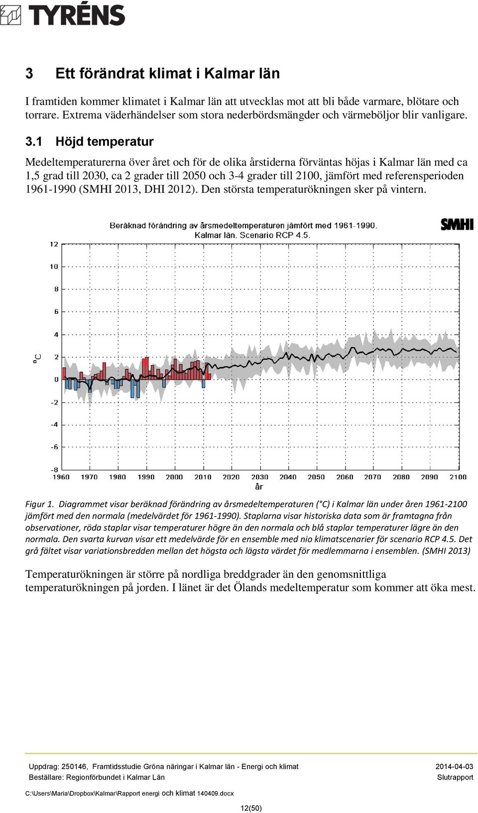 1 Höjd temperatur Medeltemperaturerna över året och för de olika årstiderna förväntas höjas i Kalmar län med ca 1,5 grad till 2030, ca 2 grader till 2050 och 3-4 grader till 2100, jämfört med